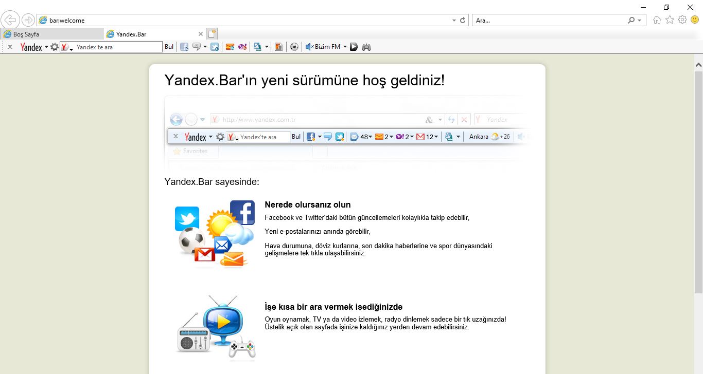 Yandex.Bar İnternet Explorer